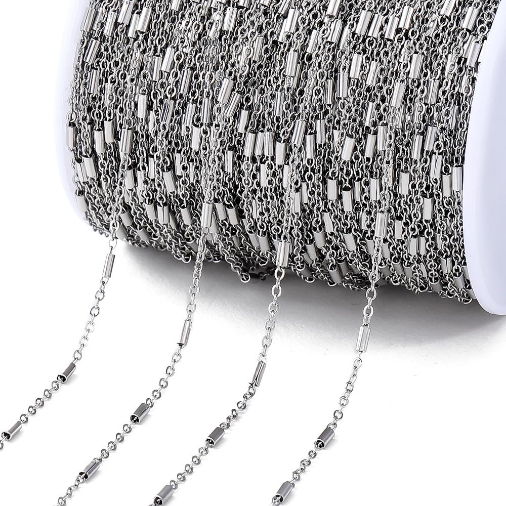 2Meters Stainless Steel Chain Cross Chain with Tube Beads for DIY Necklace Bracelet Anklet Jewelry Making Accessories Supplies