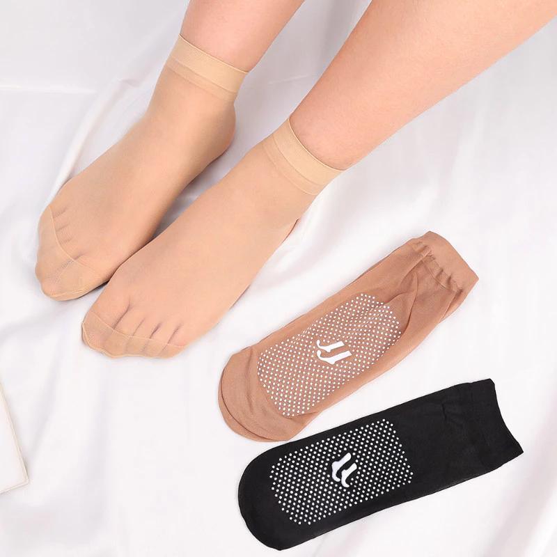 10 Pairs Women Transparent Summer Thin Anti-Slip Socks Set Cool Breathable Ladies Silk Socks