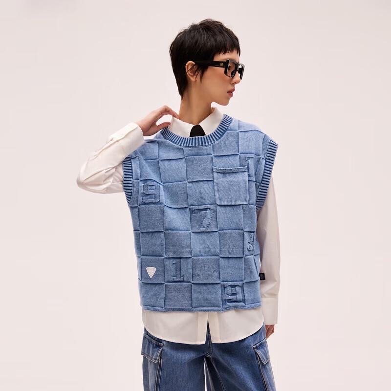 

ТОЛЬКО 2024 Весенний трикотажный свитер без рукавов в клетку свободного кроя с логотипом НБА XS