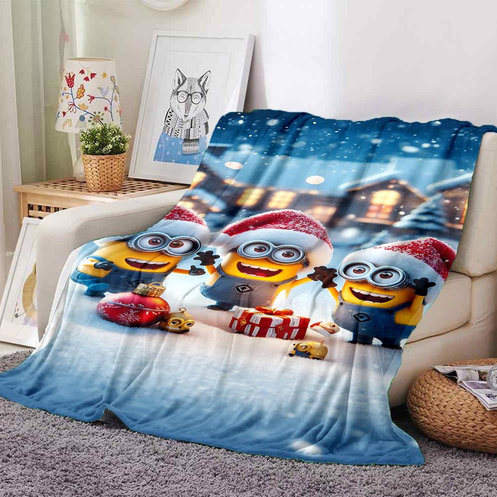1Pc Christmas Minions Celebration Blanket Soft Throw Blanket For Home Bedroom Bed Sofa Travel Office Solid Christmas Blanket