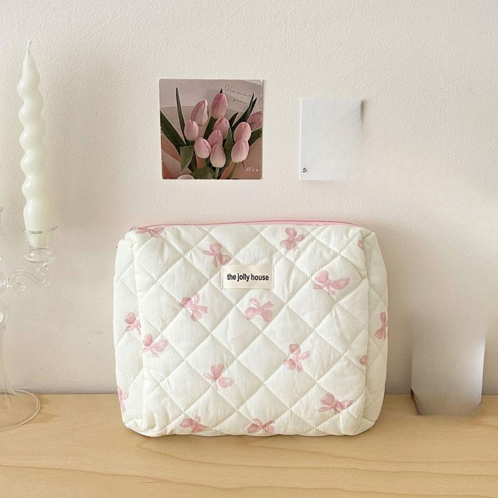 Bow Makeup Bag Women's Large Capacity Skincare Storage Bag Portable Bath Bag