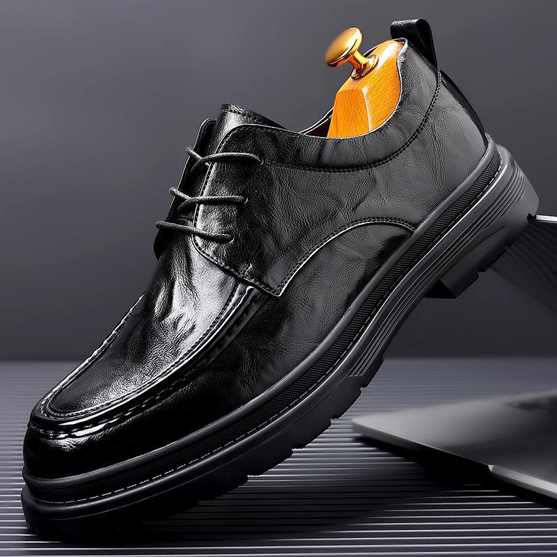 New 2025 Fashion Versatile Hand-scratched Leather Men's Shoes Business Dress Cowhide Shoes Men's Casual Lace-up Wedding Shoes