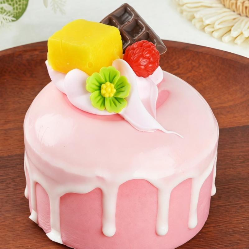 Pink Fruit Cream Simulation Mini Cake Slow Rising Squishy Toy Dessert Stress Relief Squeeze Fidget Toy