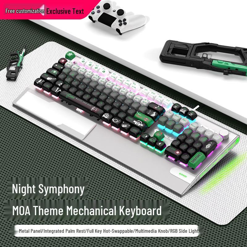Langtu K1000MOA Mechanical Gaming Keyboard - Wired 104-Key Blue Switch, PBT Keys, for Esports & Office.