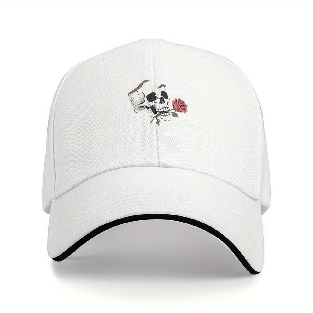 Skull Rose Graphic Baseball Cap Adjustable Polyester Casual Unisex Adult Outdoor Sports Hat