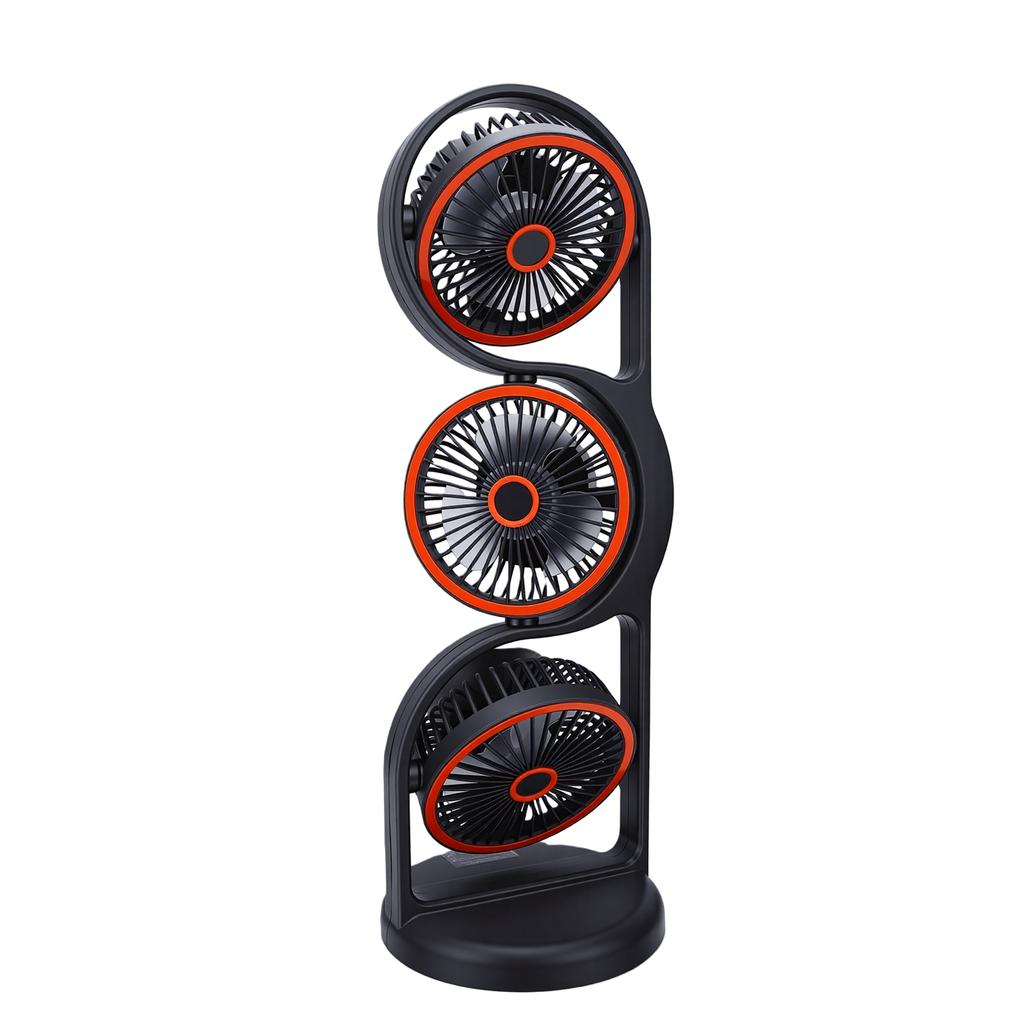 Ventilatore da Scrivania USB Ricaricabile Portatile a 3 Teste con Diverse Impostazioni di Velocità Luce per Studio Lavoro Esterno