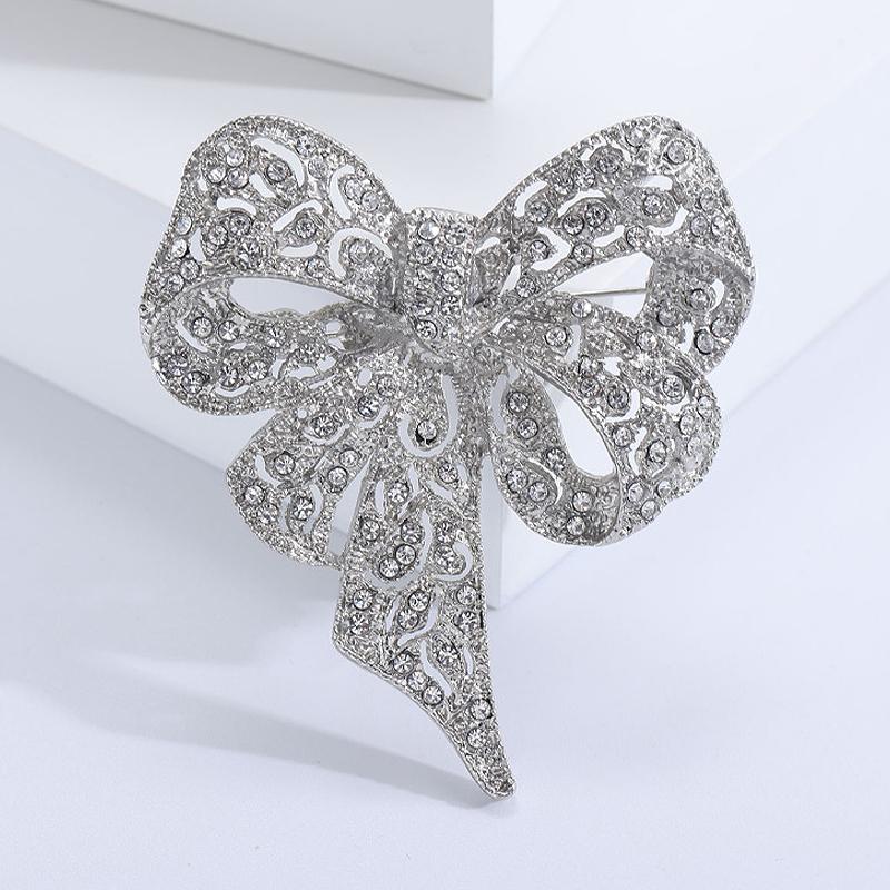 Stylish And Elegant Trendy Bow-Adorned Luxury Alloy -Encrusted Brooch