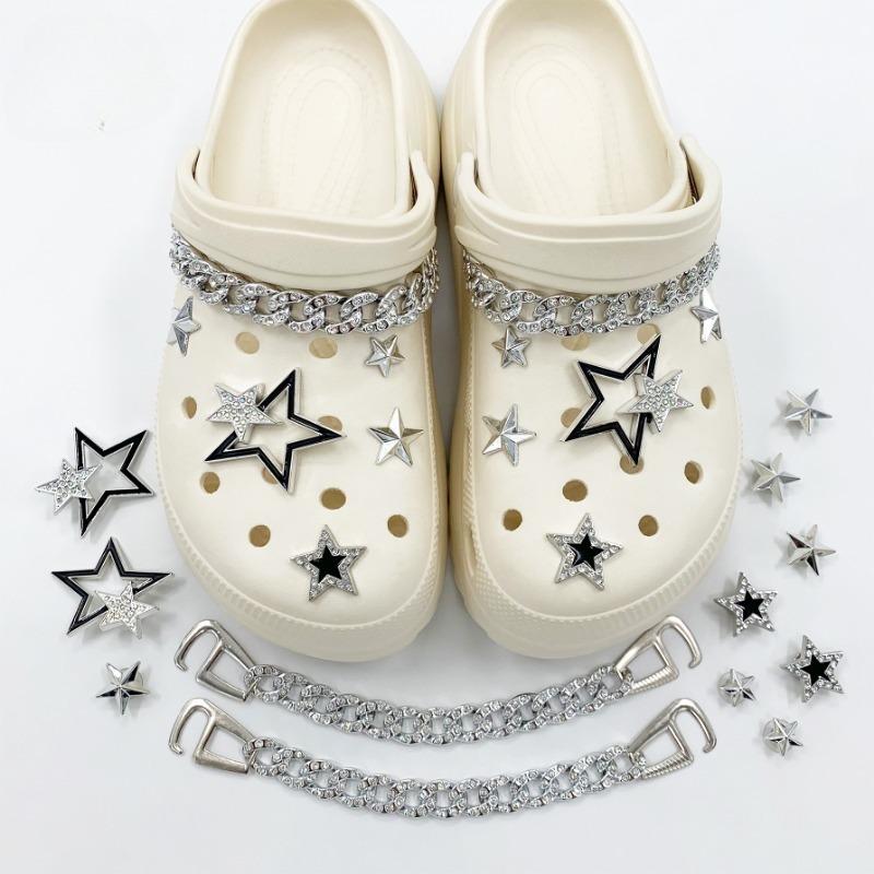 12KS Módne ozdoby na topánky Set Príslušenstvo Dierka Spona na topánky Kovová kamienková retiazka Päťcípa hviezda DIY Dekorácie na topánky