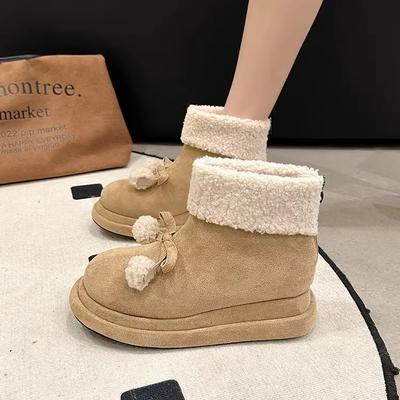 2025 Popular Cute Snow Boots Velvet Warm Korean Small Short Boots Women's Winter Thick-soled Bow Thin Boots