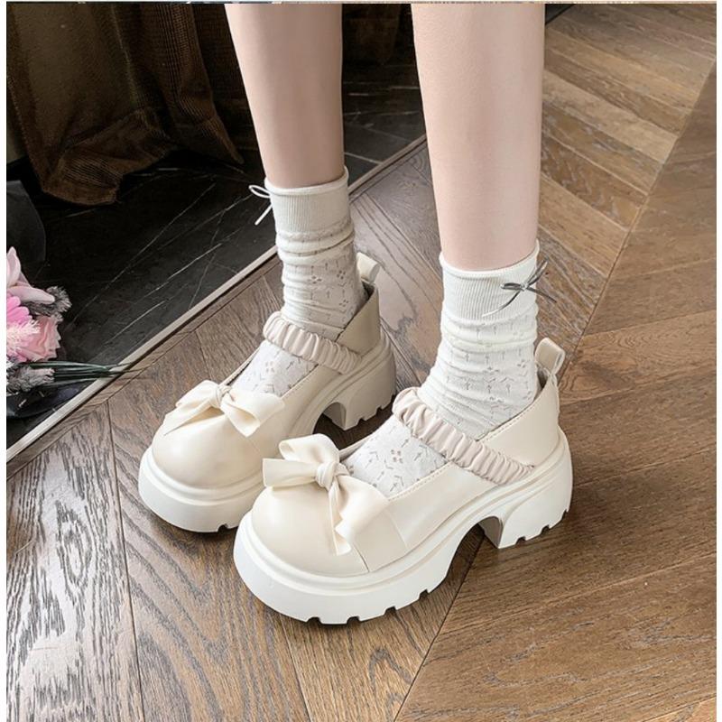 Fashion Japanese Style bowknot JK Thick Heel Mary Jane Women's Shoes Summer Vintage French Slip-On PU Leather Chunky Cosplay Pumps