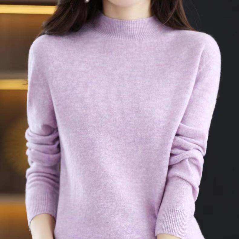 

Осень Зима Однотонный Пуловер С Воротником-стойкой Для Женщин Повседневный Трикотаж Женская Одежда Базовые Мягкие Топы 2XL фиолетовый