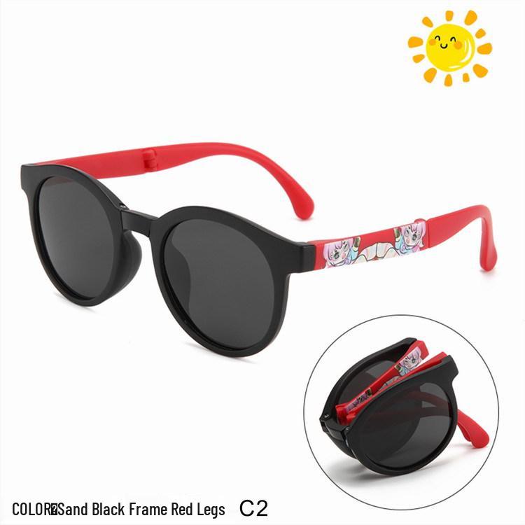 Kids  Korean-Style Foldable Polarized Sunglasses - Comfortable, Round Frame for Boys and Girls