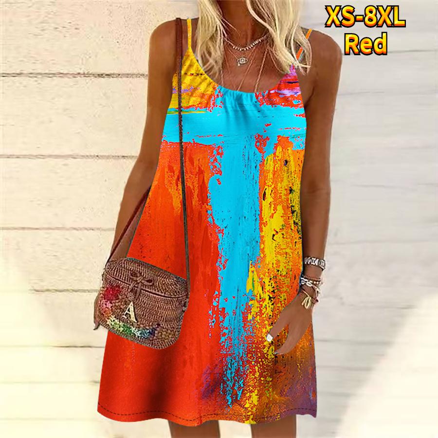 

Женское мини-платье с цветочным принтом и чернилами, вечернее платье без рукавов, летнее пляжное платье, сарафан XS красный