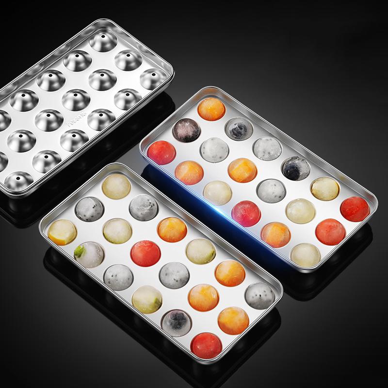 Stampi per Cubetti di Ghiaccio in Acciaio Inossidabile con Coperchio per Congelatore, Griglia da 18, Metallici, Riutilizzabili, Produttore di Cubetti di Ghiaccio Sferici per Uso Domestico e al Bar