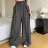 Gray High-Waisted Wide-Leg Women's Pants - Spring/Autumn Drapey Versatile Suit Pants, Loose and Slimming Casual Fit