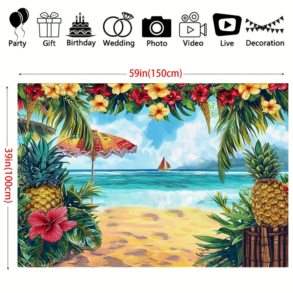 2D-Ebene, 1 Stück tropischer Strand Hawaii-Thema Hintergrundstoff, geeignet für den Muttertag