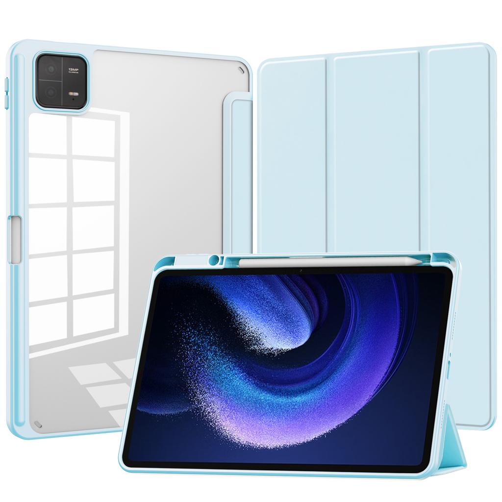 For Xiaomi Tablet 6 Protective Case with Pen Slot 11in Tri-fold Leather Case Acrylic Transparent 6pro Shell