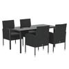 3156774 vidaXL Mobilier à dîner de jardin et coussins 5pcs Noir Résine tressée
