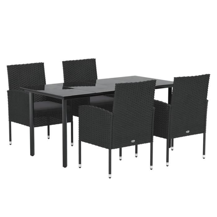 3156774 vidaXL Mobilier à dîner de jardin et coussins 5pcs Noir Résine tressée