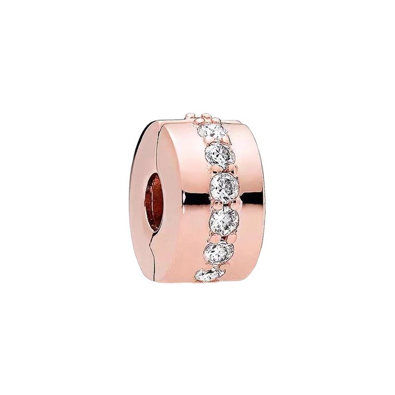 Funkelnde Roségold Clip-Charms Perlen Passend für Original Schlangen-Kupfer-Armband Halskette Perlen Für DIY Schmuck Damen Geschenk