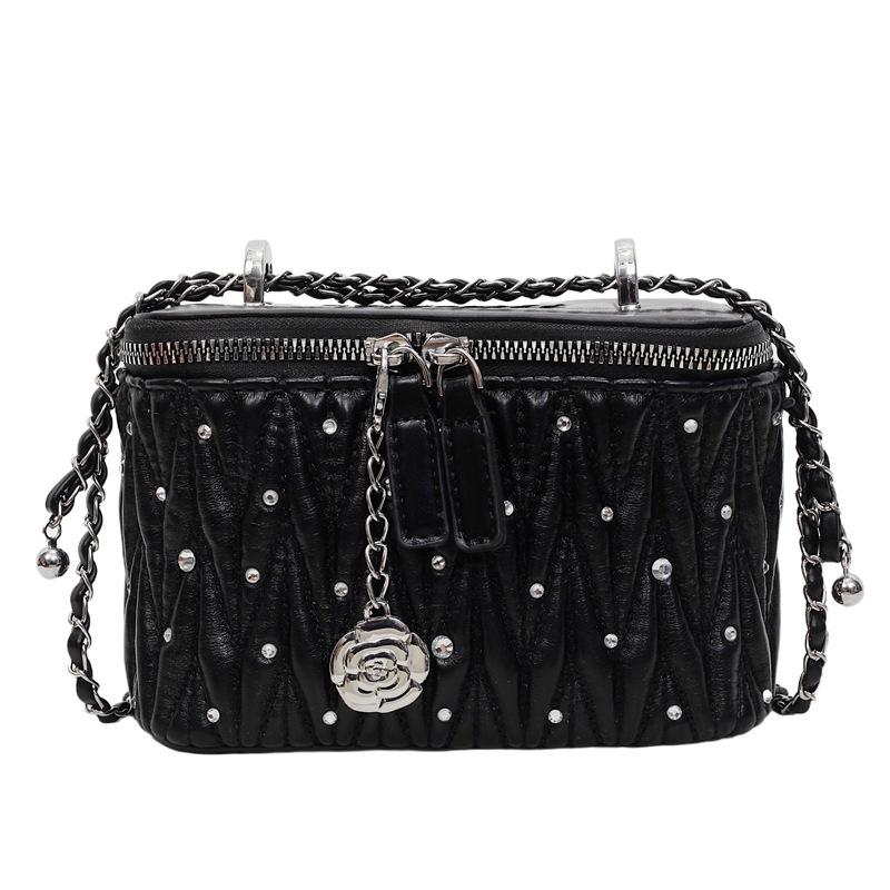 Niche Pleated Embroidery Thread Chain Square Box Bag New Trendy Fashion Versatile Small Square Bag Shoulder Messenger Bag