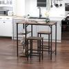 Bar Table and 2 Stools Set, Footrest, 3-Tier Shelves, Cushions, 109 x 60 x 100 cm, Rustic Brown