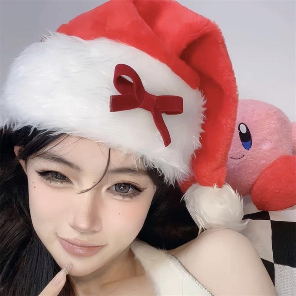 

Black Plush Christmas Hat Women s Turban Christmas Headwear Fashion Bow Decor Cap Party Supplies