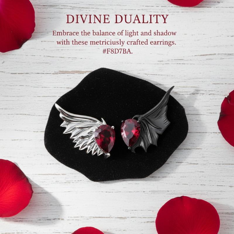 Red Zircon Earrings For Women Gothic Punk Wing Angel Devil Ear Studs Jewelry Gift