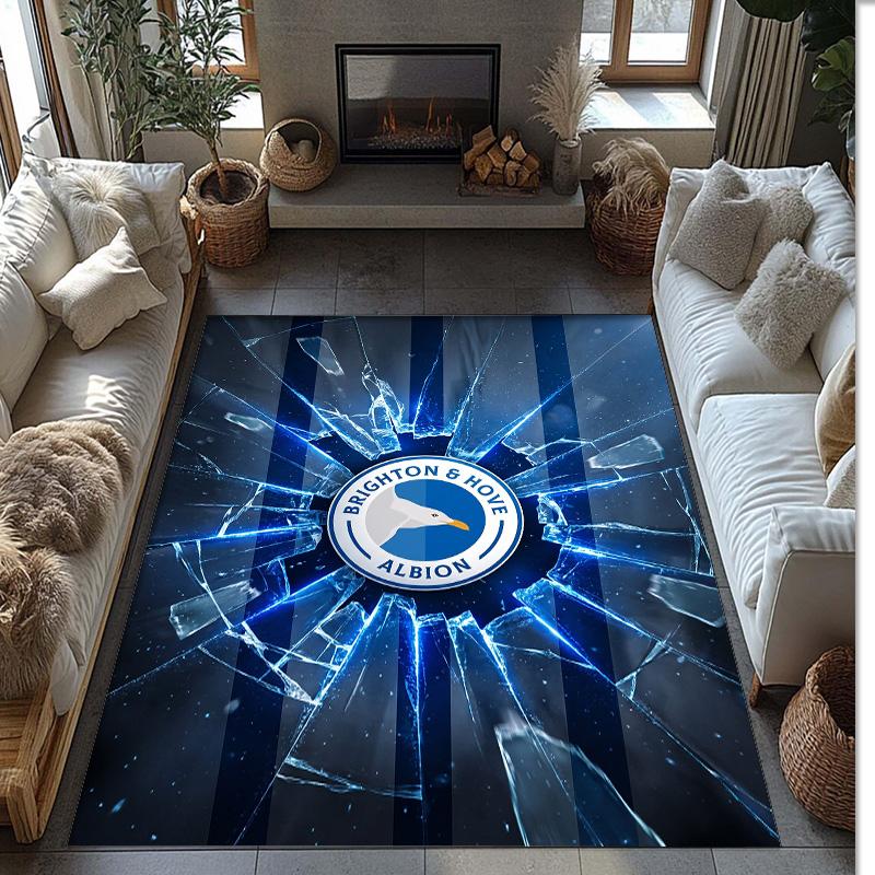 Brighton & Hove Albion Football Print Crystal Velvet Rug, Comfortable Water Absorbent Non Slip Indoor Floor Carpet