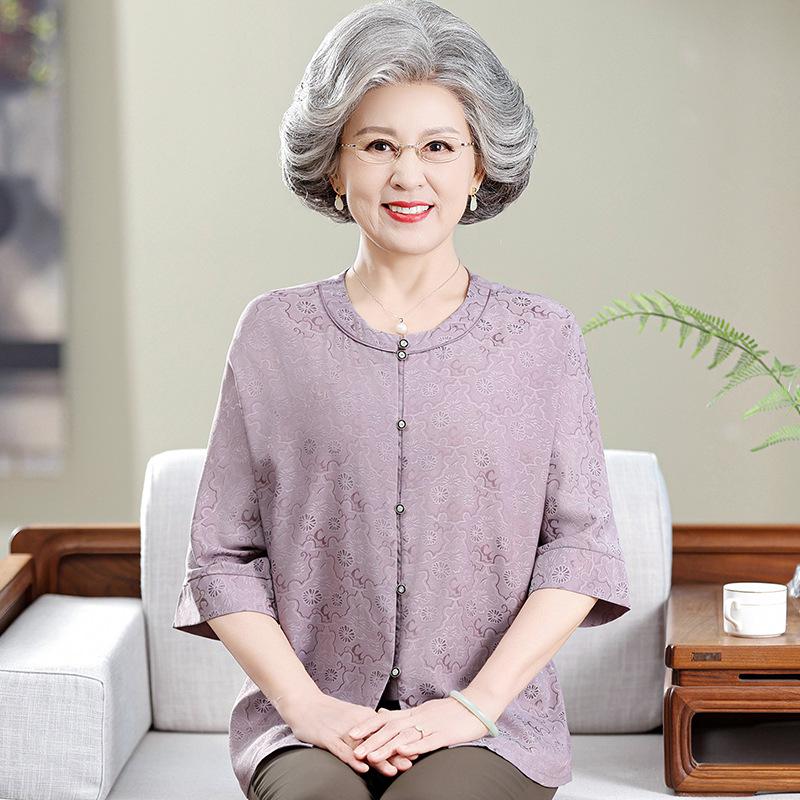 

Vintage 60s/70s Women s Summer Shirt for Middle-Aged and Elderly - 2026 New Style Thin Spring Top 5XL (for 150-165 jin) фіолетовий