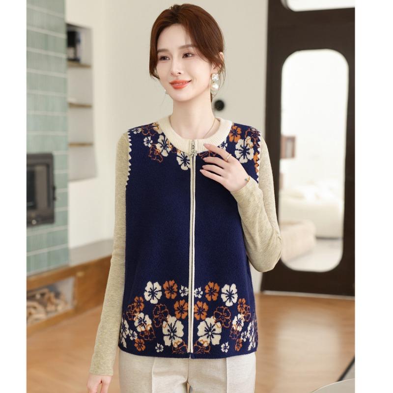 New Fashion Short Jacket Zipper Sweater Mom Spring Wear Middle-aged Femininity Cardigan Large Size Top