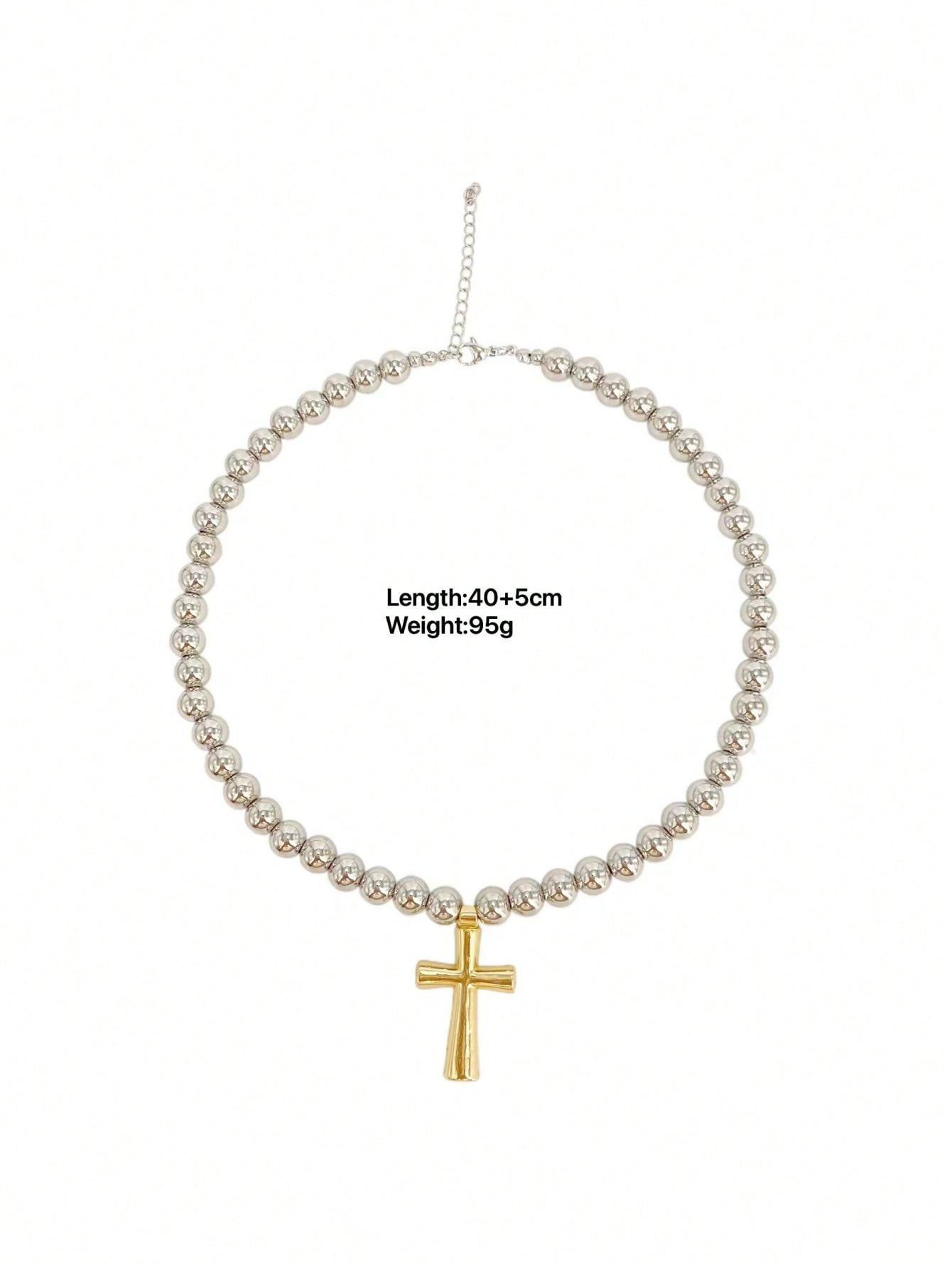 

Нишевый хип-хоп модный медный позолоченный крест кулон 8 бусин ожерелье подходит для повседневной носки