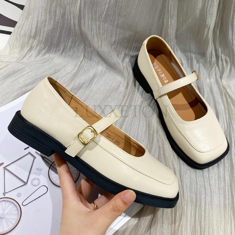 Shallow Mouth Retro Dámské Boty Oxfordky Ležérní Dámské Tenisky Britský styl Hranatá špička Letní Nové Kožené Preppy Šaty