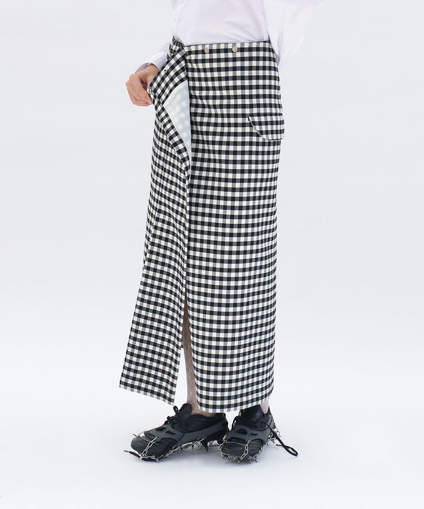 Yunse Asymmetrical Mono Pleated Skirt (Check)