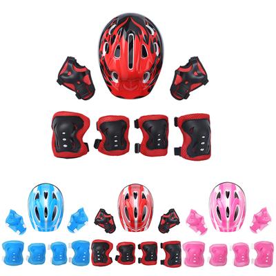 7Pcs Protective Gear Outfit Kids Adjustable Helmet with Knee Wrist Guard Elbow Pad Set for Scooter Skateboard Roller Skating Cycling