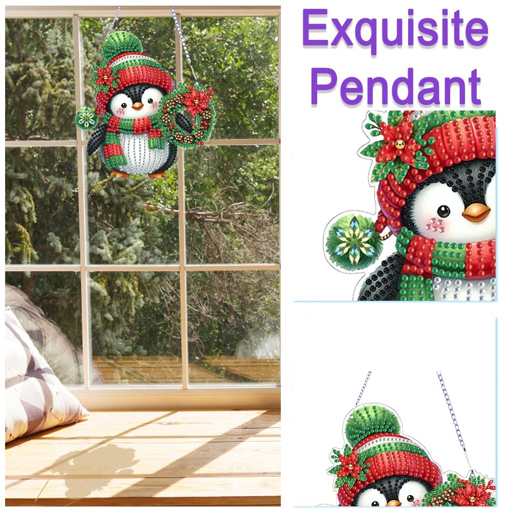 4pcs Xmas Theme 2D/Flat DIY Diamond Painting Set Hanging Diamond Art Kits Diamond Art Pendant DIY Home Decor Hanging Charm