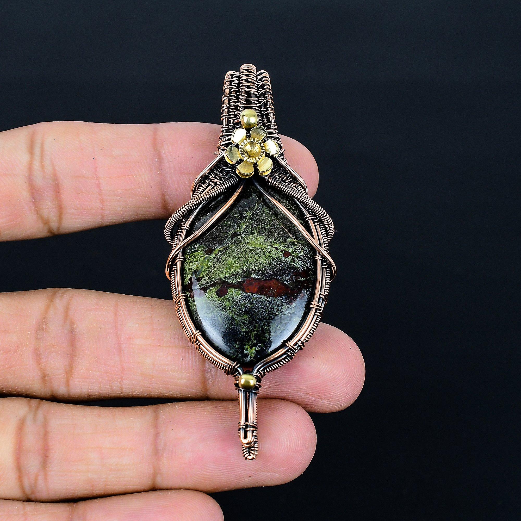 

Подвеска из яшмы Драконьей крови, обернутая медной проволокой 999 пробы, Ювелирные изделия с подвеской из драгоценного камня ручной работы, Подарки для жены, Новая подвеска 2.55 Inches