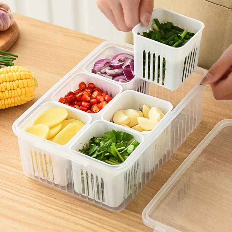 Compartment Refrigerator Storage Box with Lid Home Fridge Fresh-keeping Box