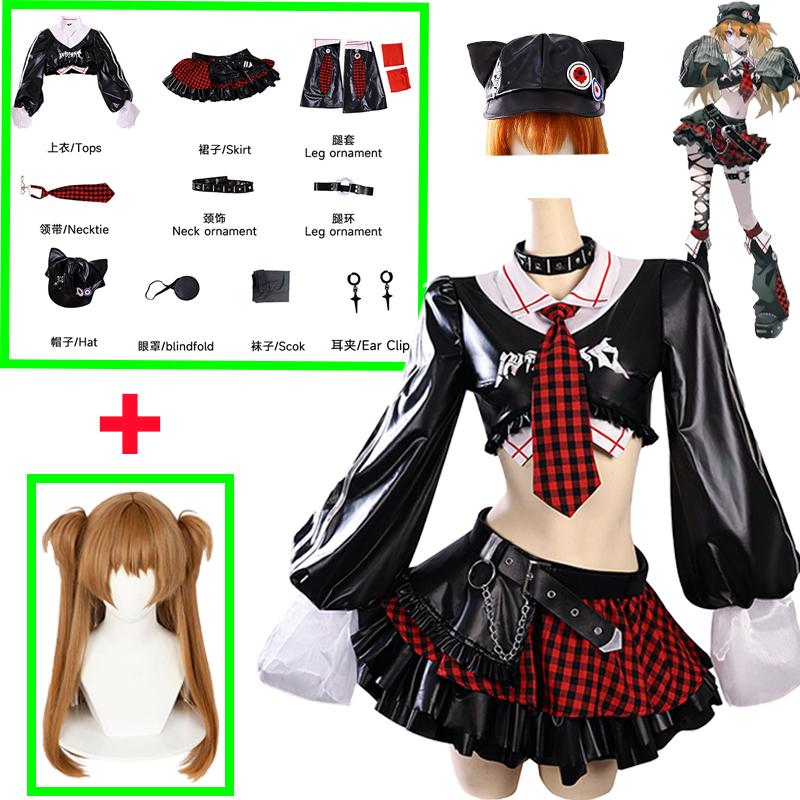 Anime New EVA Asuka Langley Soryu Cosplay Costume Shikinami Asuka Langley EVA Rock Band Outfit Girl Women Top Skirt Wig Sexy Set
