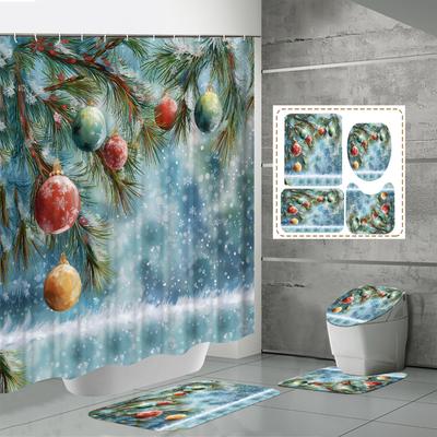Ensembles de rideaux de douche 4 pièces avec rideau de douche et tapis, tapis pour couvercle de toilette, tapis en U et tapis de bain, ensemble de salle de bain avec 12 crochets