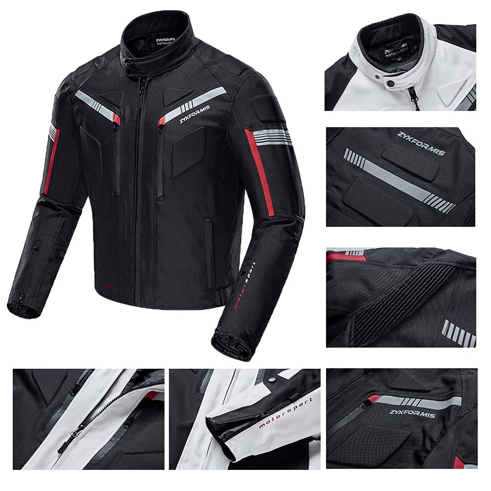 [Zyxformis] Men's Motorcycle Jacket, All Season, Waterproof, Cold-Resistant, with CE Standard Protectors, Removable Thermal Liner, Breathable Ventilat