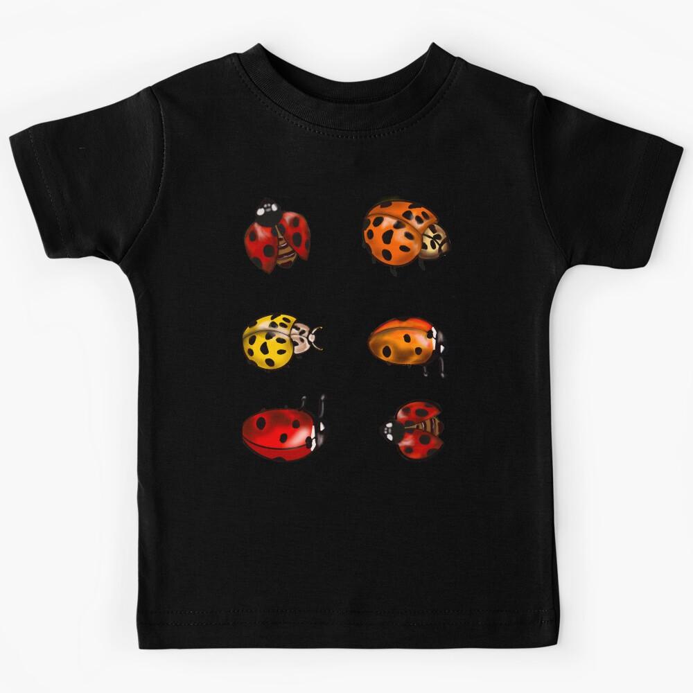 Red, orange and yellow ladybugs -A group of lady bugs is called a loveliness - purple background Kids T-Shirt 130