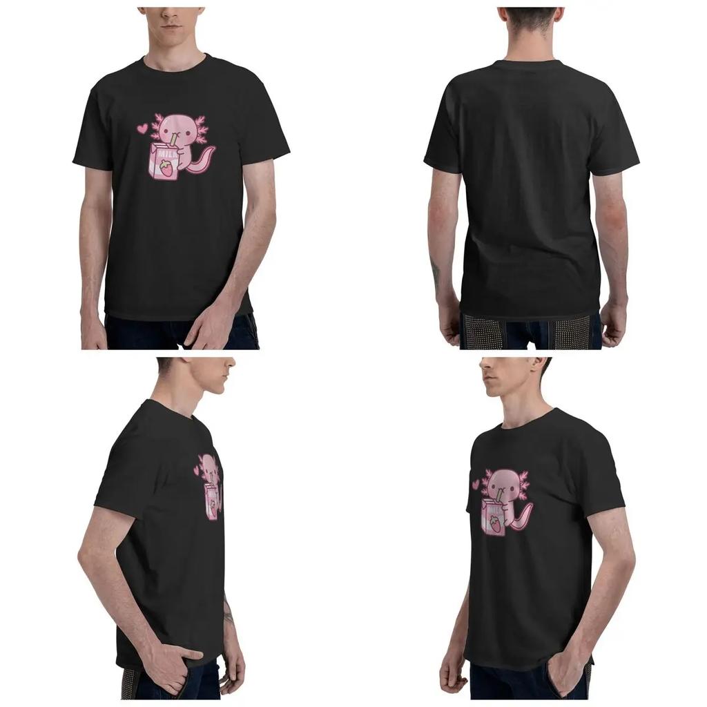 100 Cotton Cute Axolotl Loves Strawberry Milk Doodle Tshirt Unisexs Classic Oversized T Shirt Unisex Oneck Summer Shirts Tops