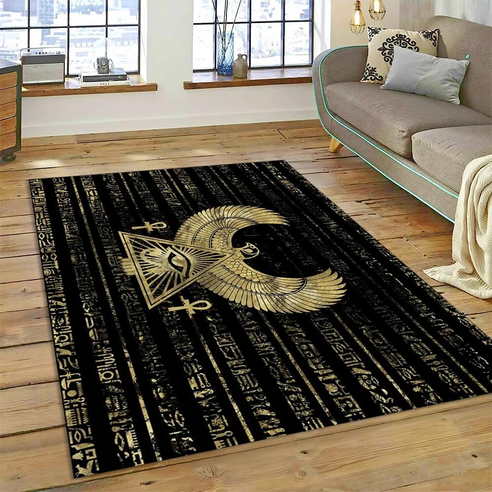 Ancient Egyptian Mythological Ideographic Sign Symbols Carpet Rug for Home Living Room Bedroom Sofa Doormat Decor,Non-slip Mat