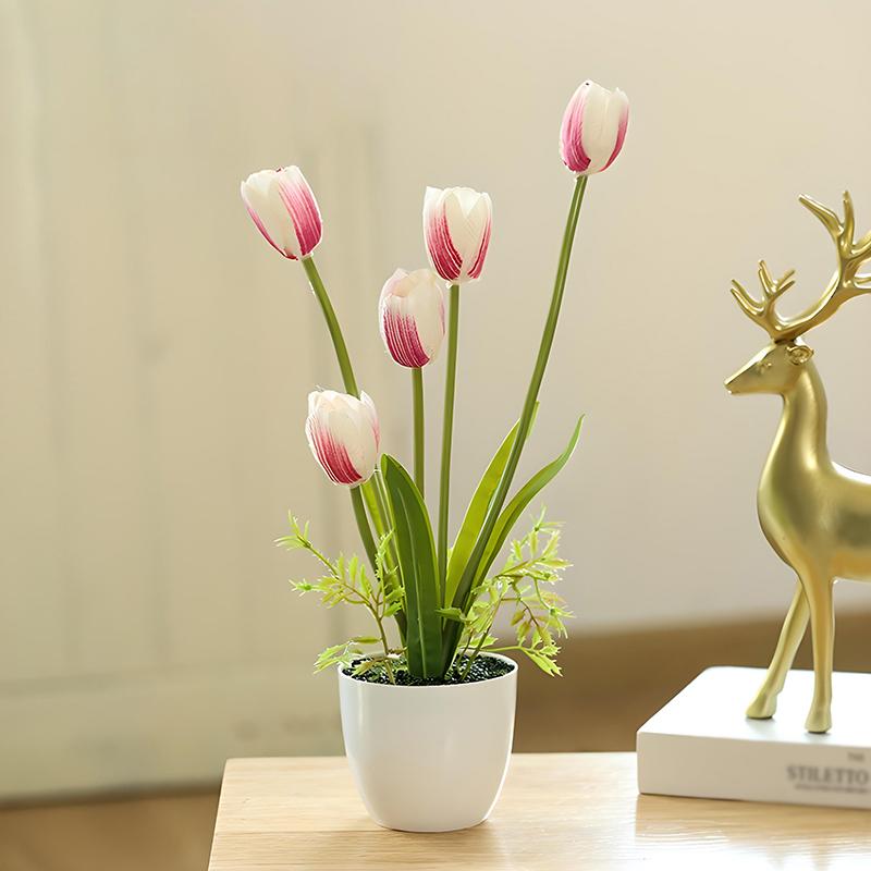 Artificial Tulip Flower Fake Plants 3/5/6Head Plastic Potted Bonsai Flowers Home Office Desktop Decor Wedding Party Decoration