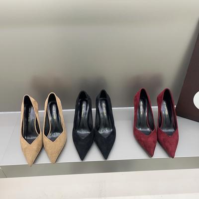 2025 Spring New Velvet Pointed Versatile High Heels