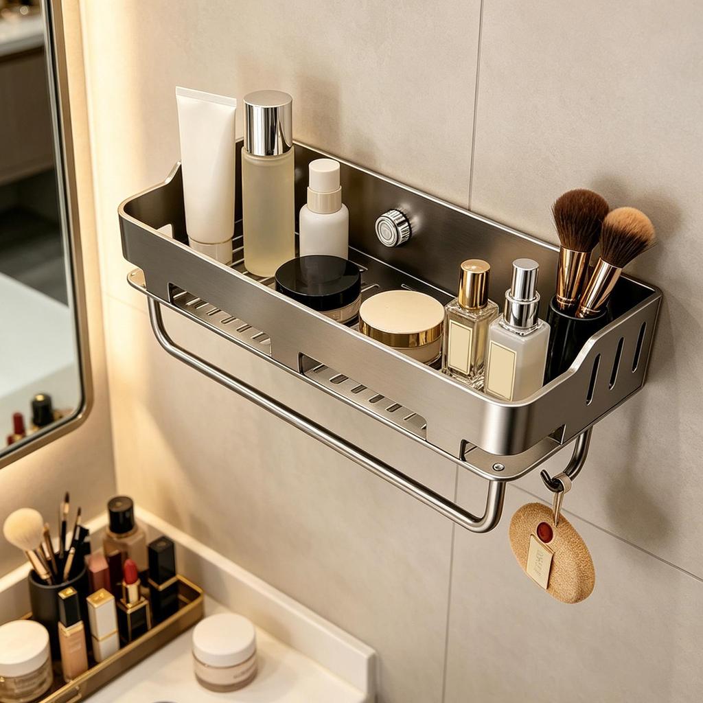 Shower Suction Shelf Wall Basket With Drainage Holes Shower Basket Suction Cup With Hooks And Towel Bar For Home Kitchen Pantry