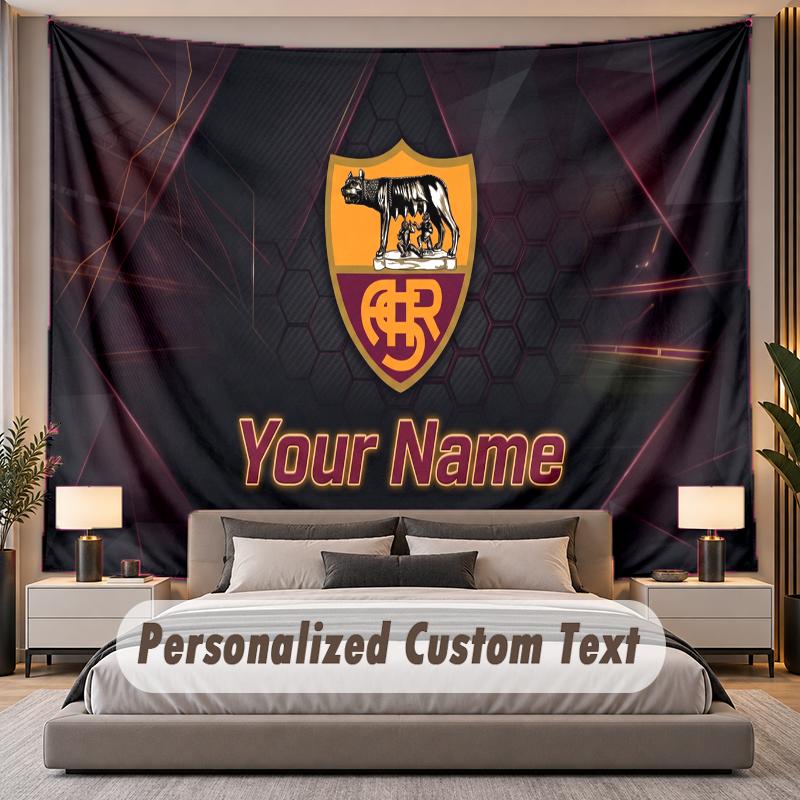 Custom Name Text Tapestry AS Roma FC Personalized Polyester Wall Tapestry For Bedroom And Room