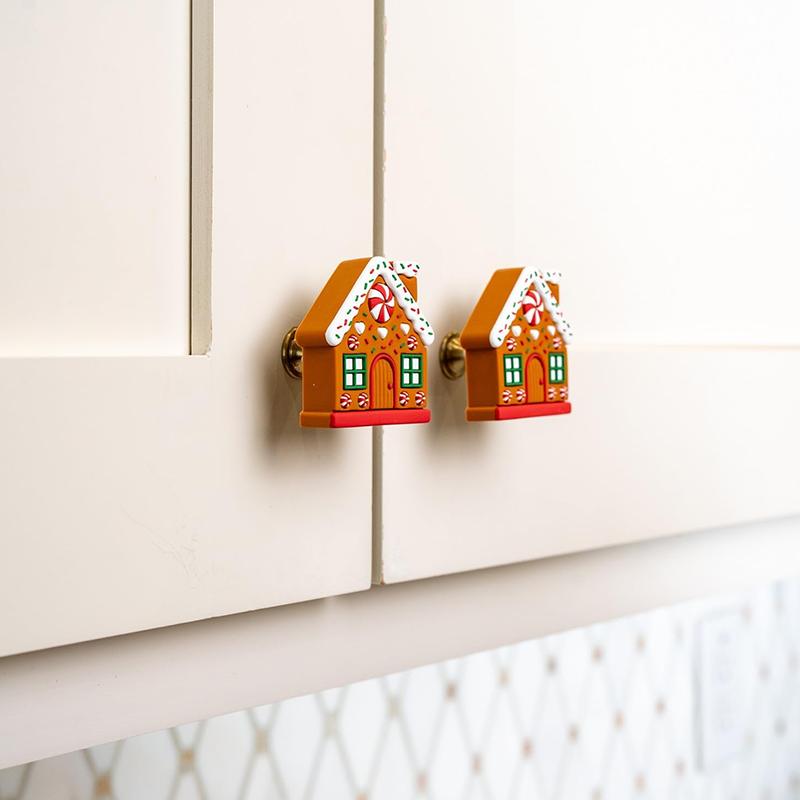 WTEMPO Christmas Decorative Cabinet Handle Covers Stretch Over Hardware Decorations Holiday Christmas Festive Door Knobs for Kitchen Bathroom Dressers