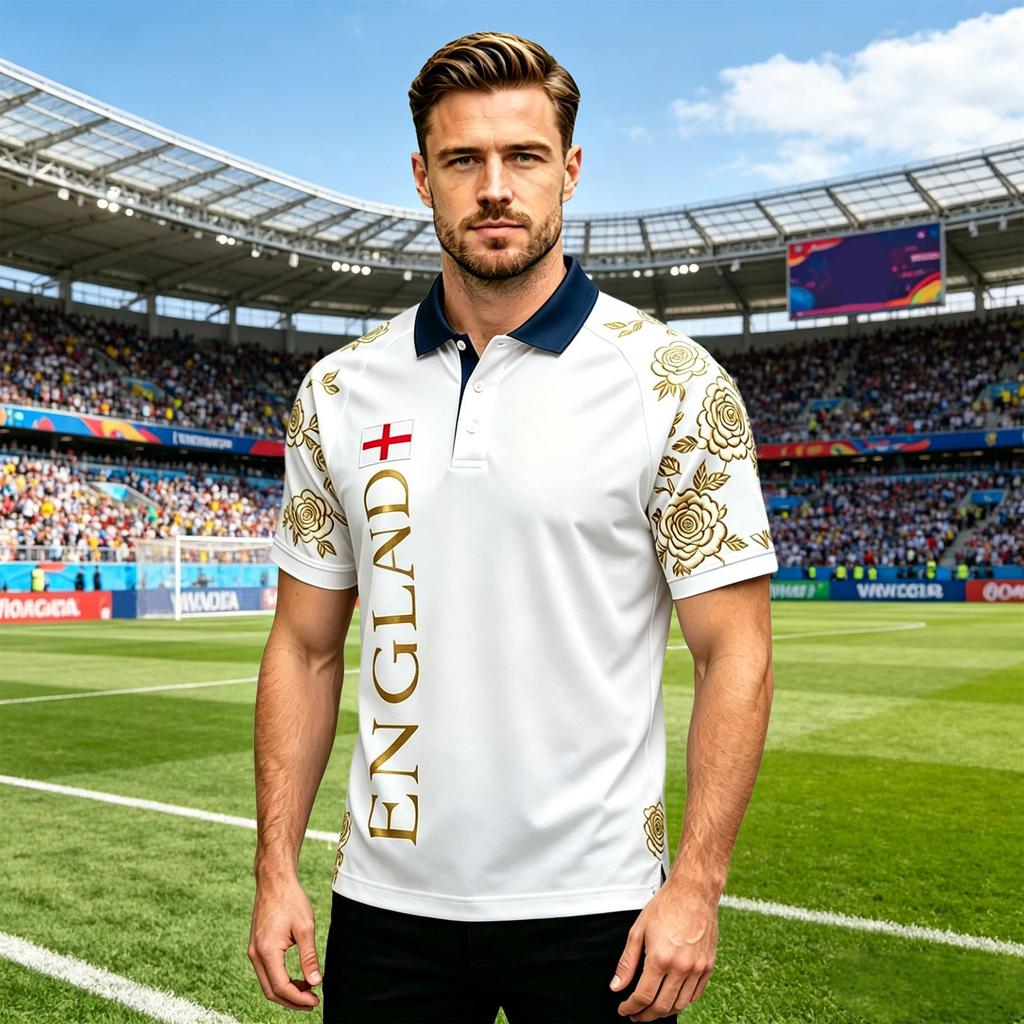 Klassiek Heren Poloshirt Voetbalshirt met Bedrukt Engeland Embleem en Badge Ontwerp Geschikt voor Casual en Sportkleding